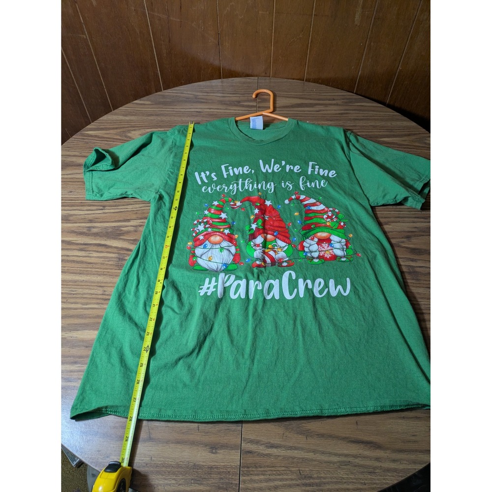 Port & Company ParaCrew Christmas Gnomes Green Graphic T-Shirt XL
